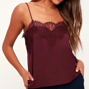 LULUS Maddox satin lace camisole adjustable spaghetti straps burgundy size XS